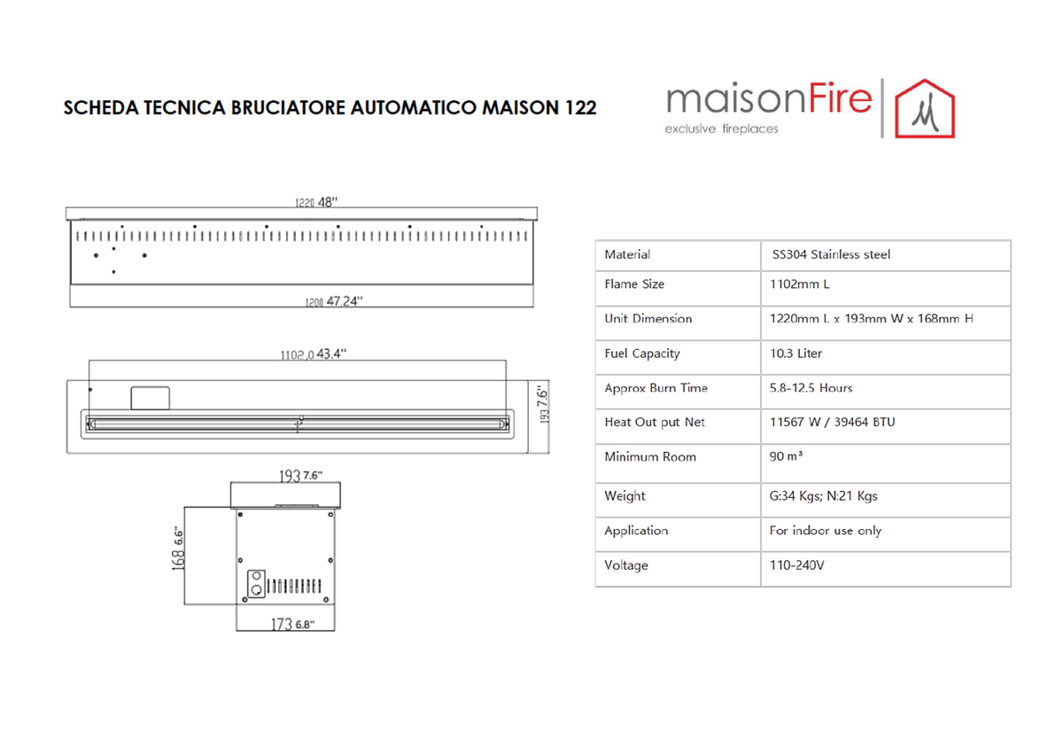 Bruciatore Automatico 122 Nero maisonFire - Scheda tecnica ufficiale maisonFire