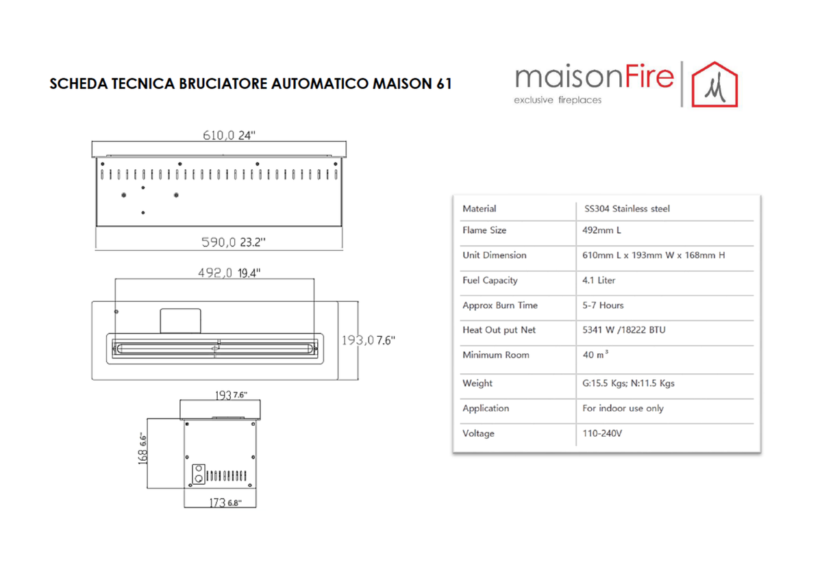 Bruciatore Automatico 61 Nero maisonFire - Scheda tecnica ufficiale maisonFire