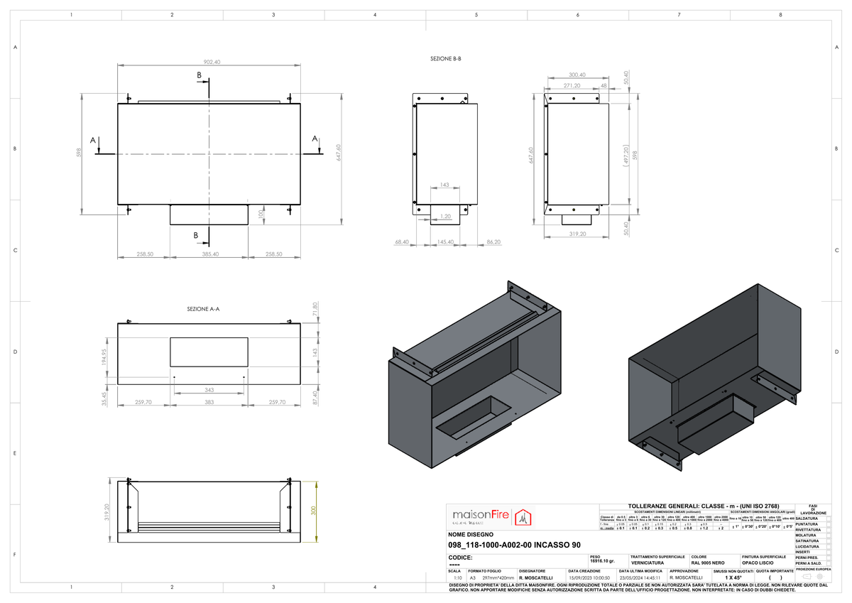 Camino a Bioetanolo Incasso 90 maisonFire - Scheda tecnica ufficiale maisonFire
