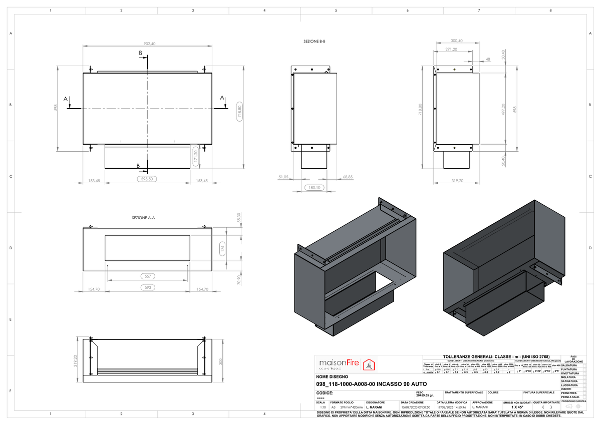 Camino a Bioetanolo Incasso 90 AU maisonFire - Scheda tecnica ufficiale maisonFire