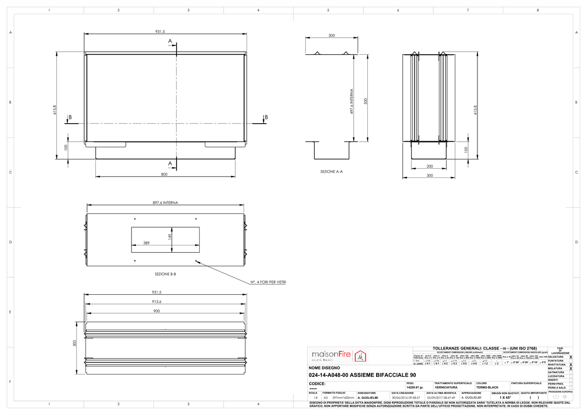 Camino a Bioetanolo Incasso 90 Bifacciale maisonFire - Scheda tecnica ufficiale maisonFire