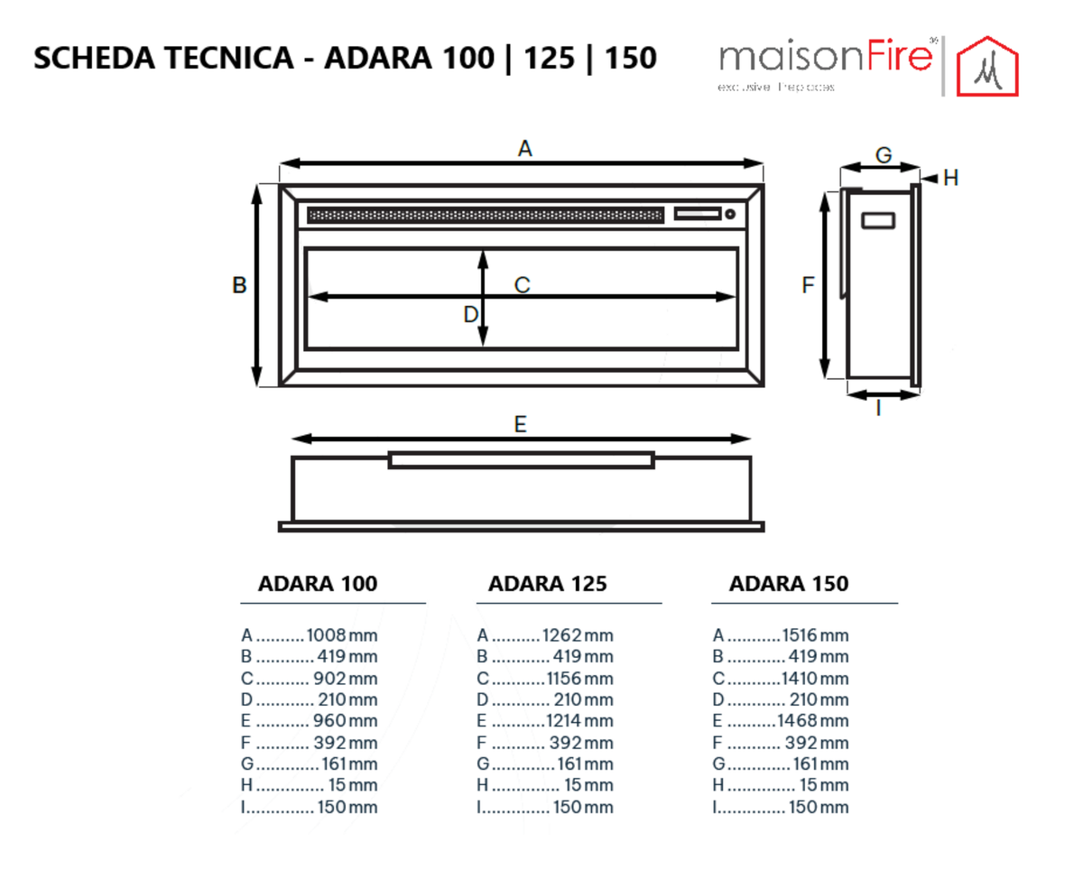 Camino elettrico a LED Adara 125 maisonFire - Scheda tecnica ufficiale maisonFire