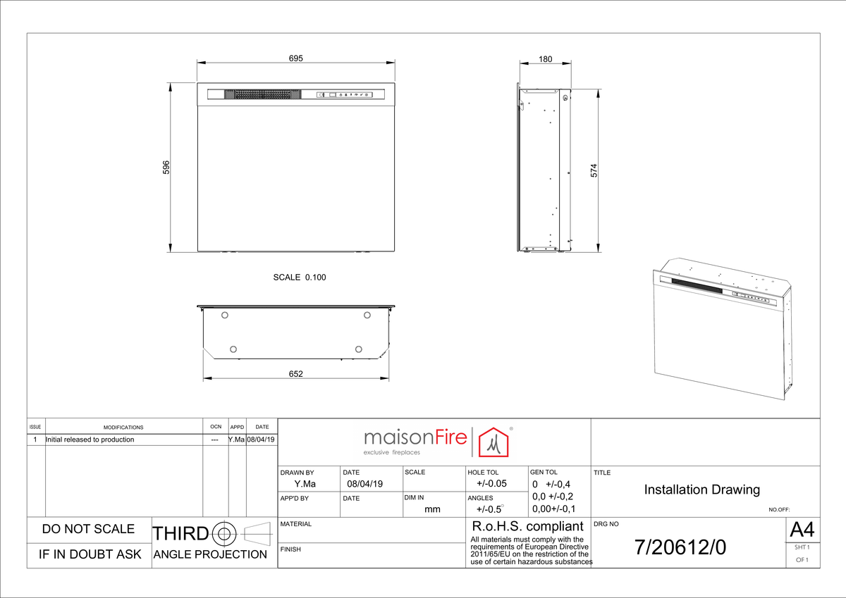 Camino elettrico a LED Infire 69 maisonFire - Scheda tecnica ufficiale maisonFire
