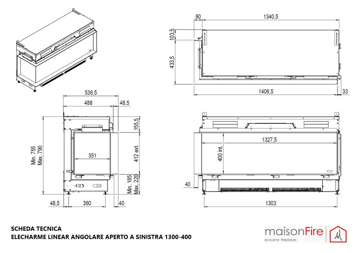 Elecharme Linear Angolare 1300 maisonFire - Scheda tecnica ufficiale maisonFire - Tavola 2 di 2