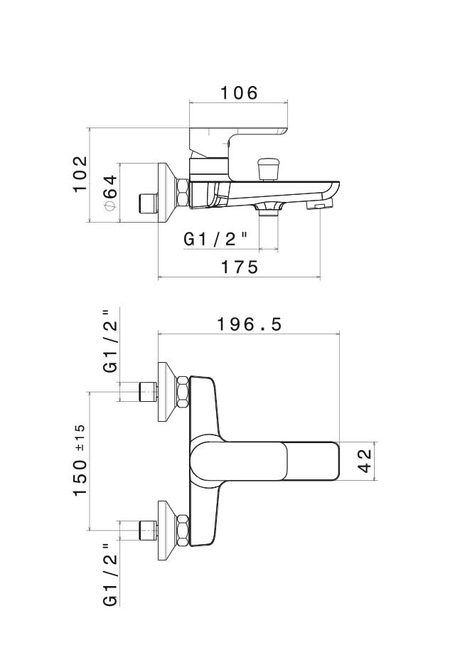 Disegno tecnico Vema V14080 - Miscelatore vasca Slate esterno