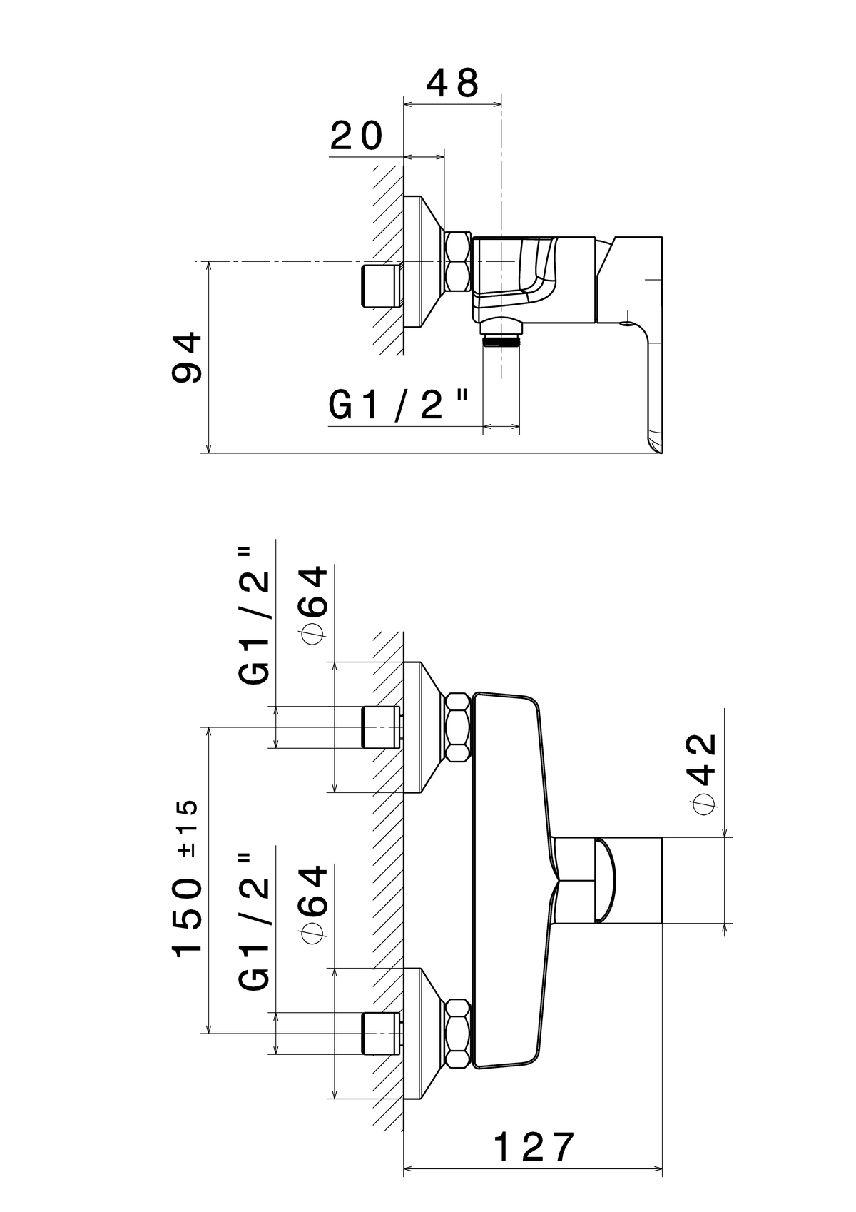 Disegno tecnico Vema V14090 - Miscelatore doccia Slate esterno