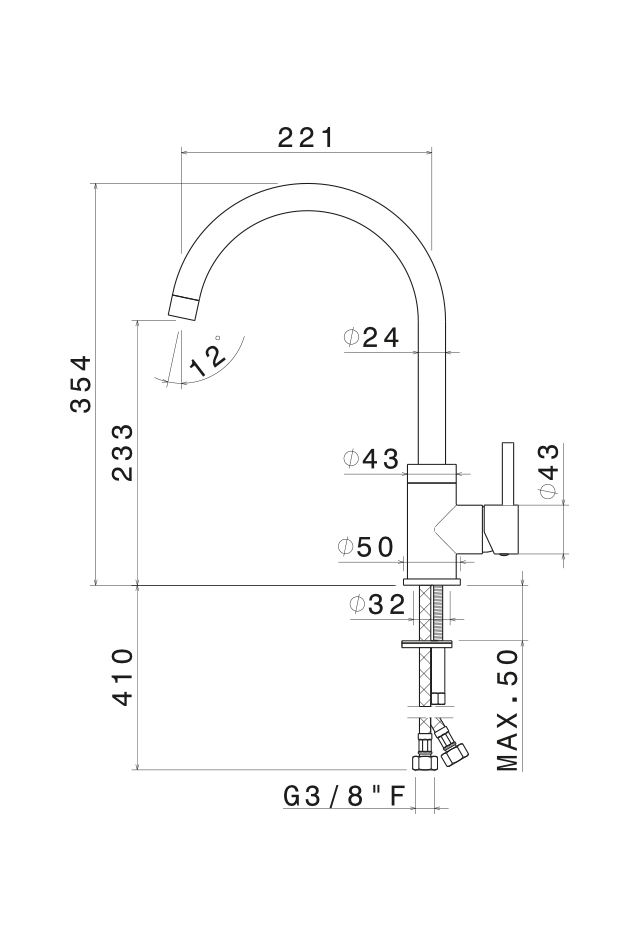 Disegno tecnico Vema V15021 - Miscelatore cucina Riace