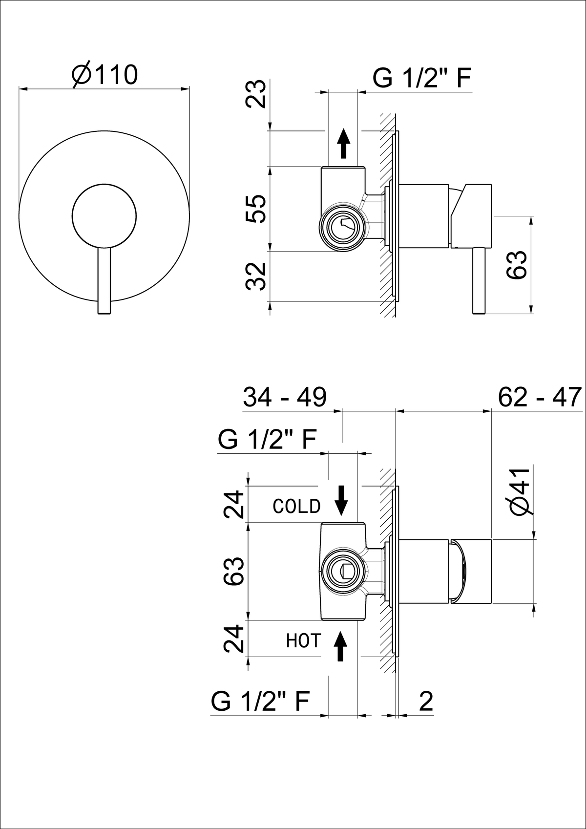 Disegno tecnico Vema V17130 - Miscelatore doccia da incasso