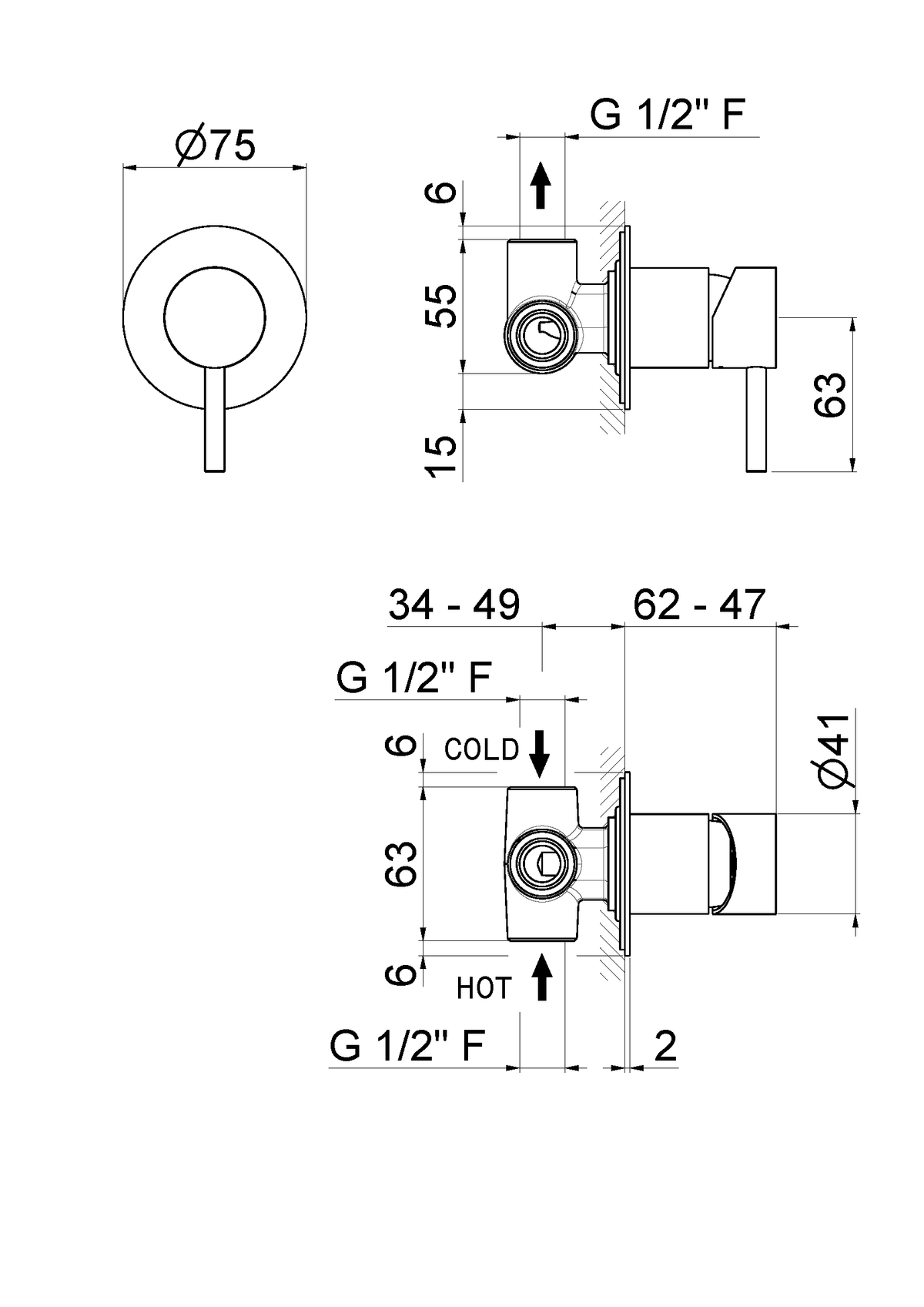 Disegno tecnico Vema V17131 - Miscelatore doccia da incasso