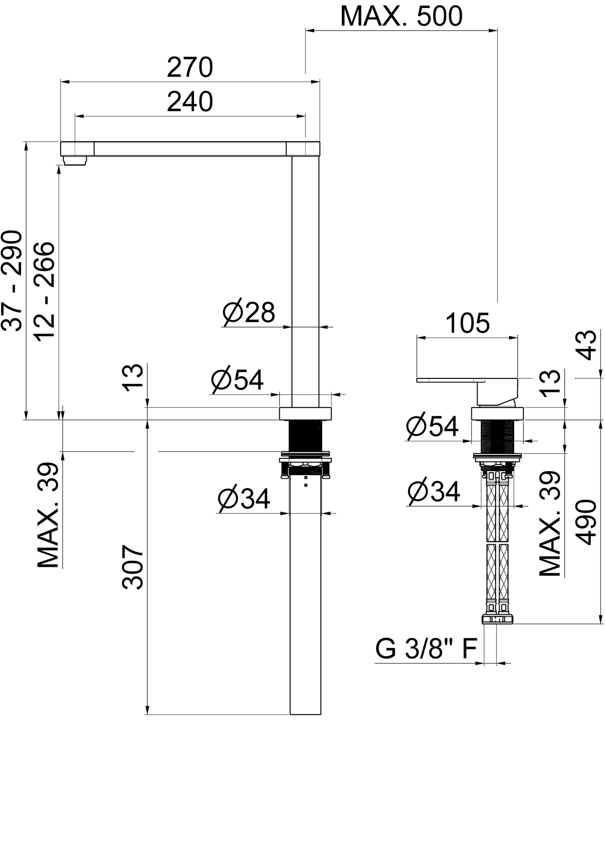 Disegno tecnico Vema V20023 - Miscelatore cucina Reka