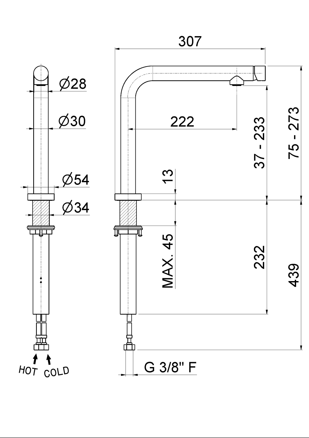 Disegno tecnico Vema V20253 - Miscelatore cucina Reka