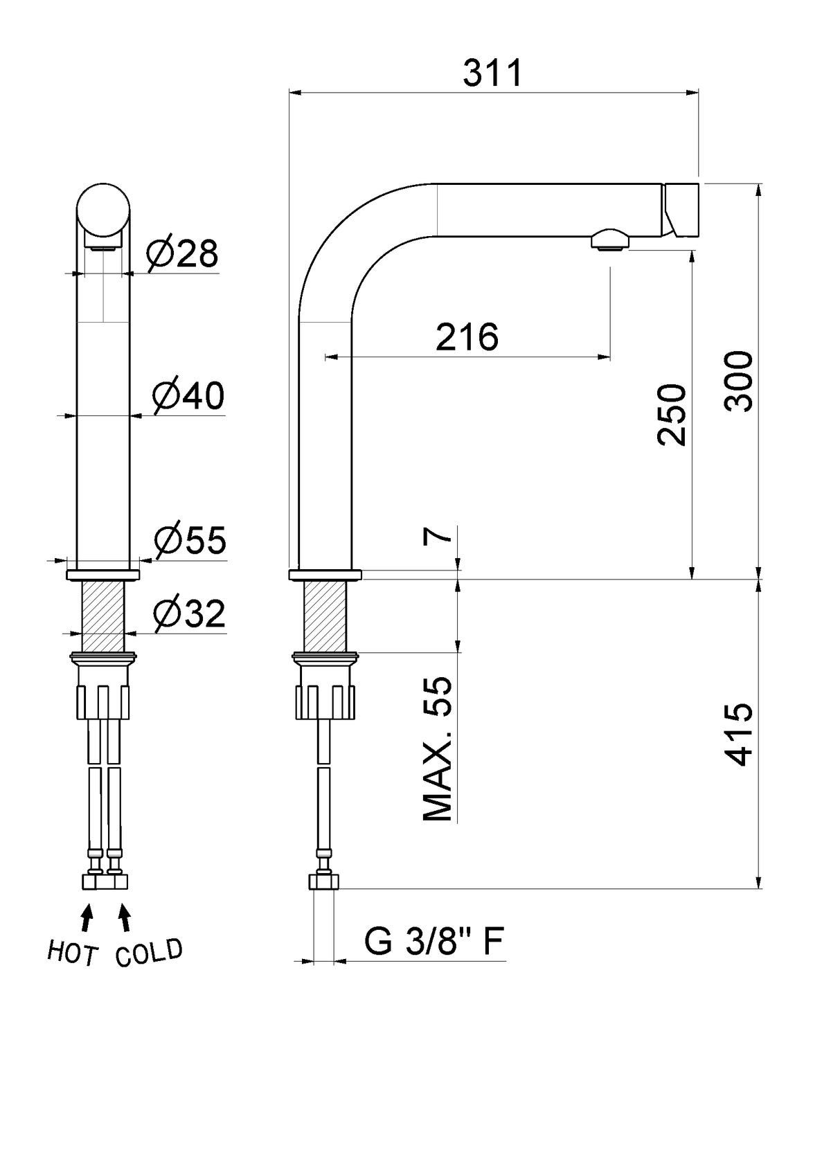Disegno tecnico Vema V20450 - Miscelatore cucina Reka