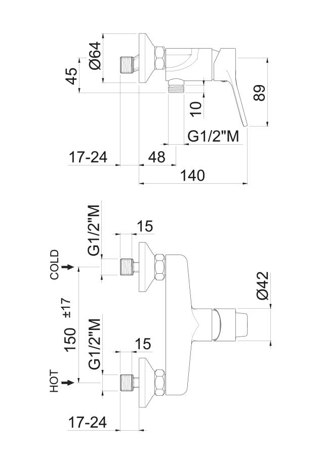 Disegno tecnico Vema V22090 - Miscelatore doccia Paranà esterno