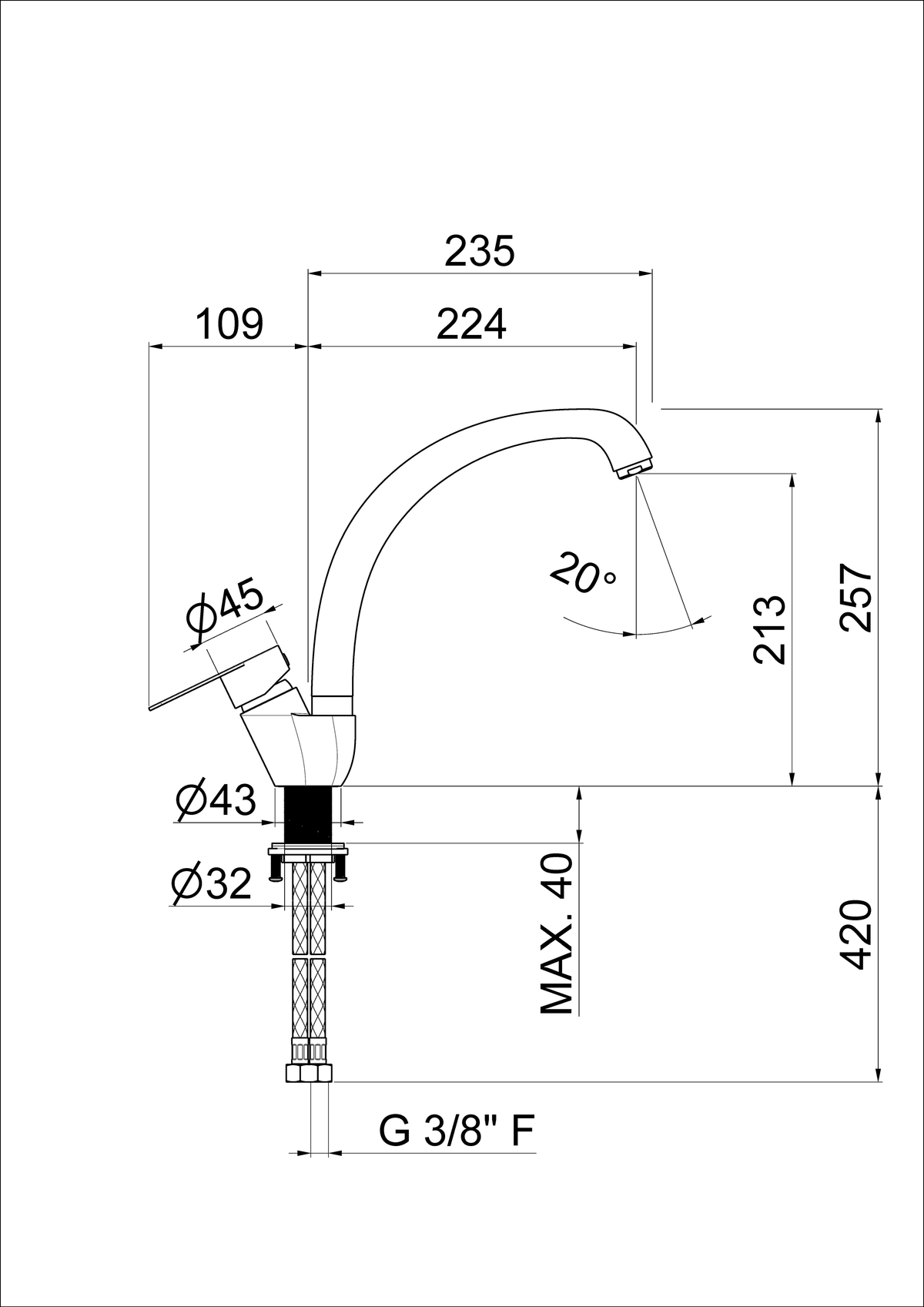 Disegno tecnico Vema V23070 - Miscelatore cucina Venenza