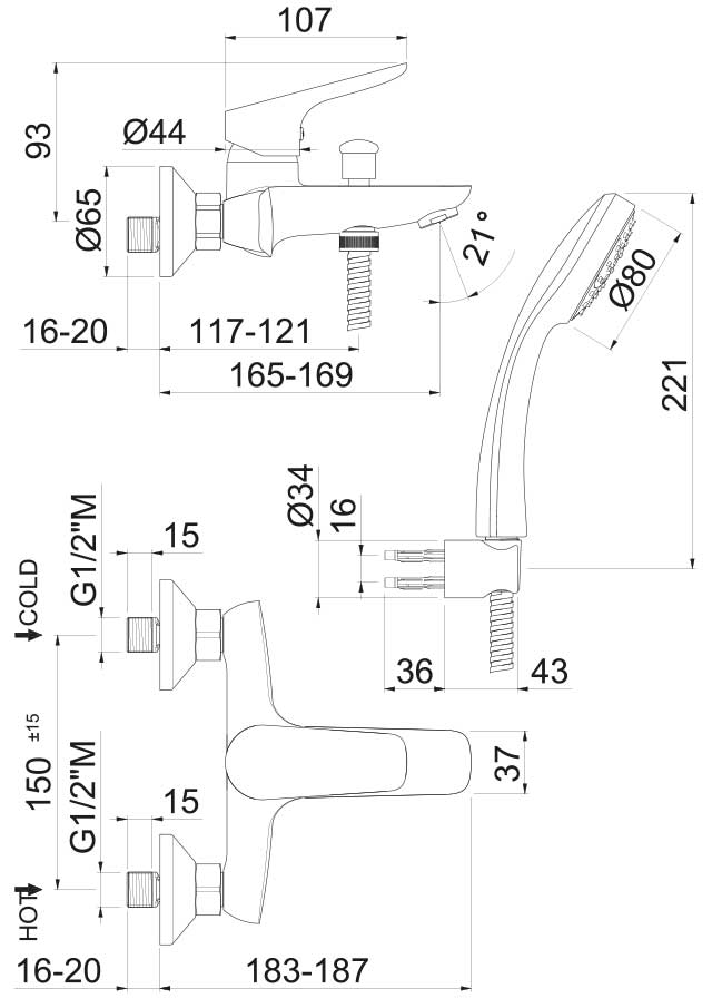 Disegno tecnico Vema V24081 - Supporto doccetta Indo esterno