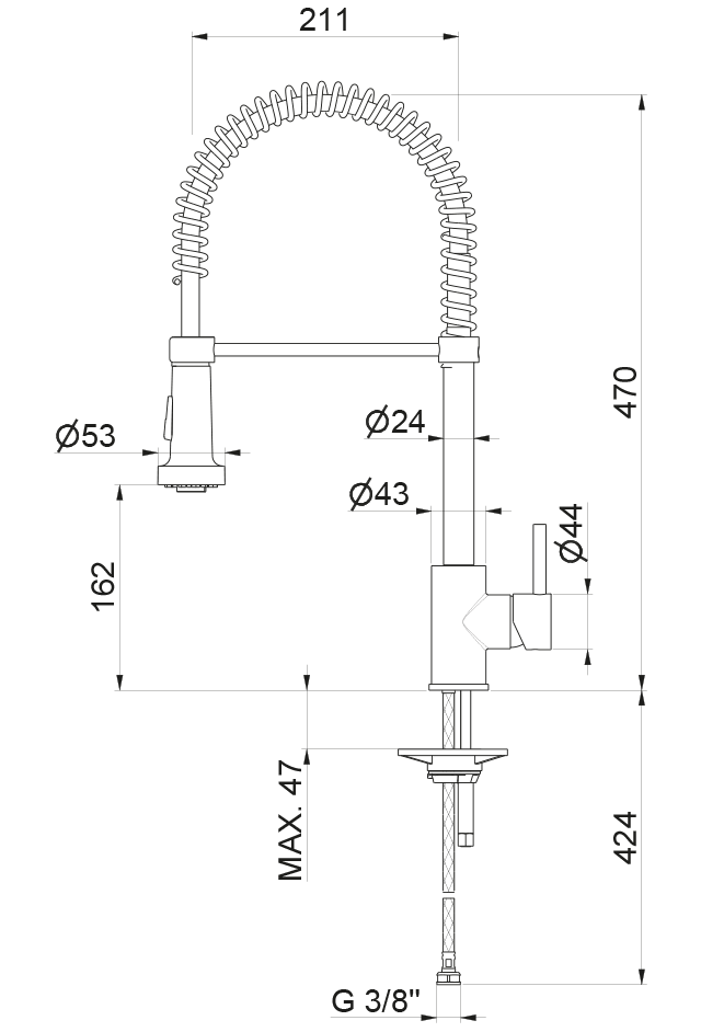 Disegno tecnico Vema V26030 - Miscelatore cucina Mosa
