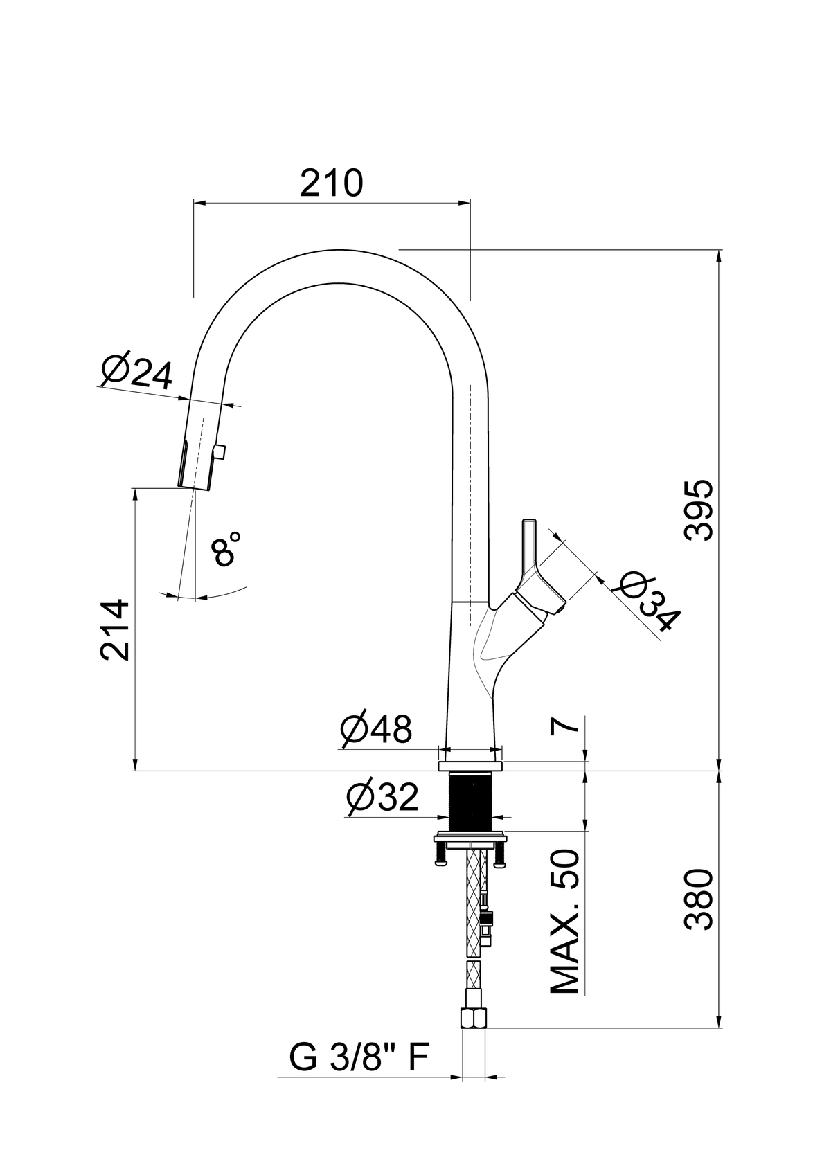 Disegno tecnico Vema V26041 - Miscelatore cucina Mosa