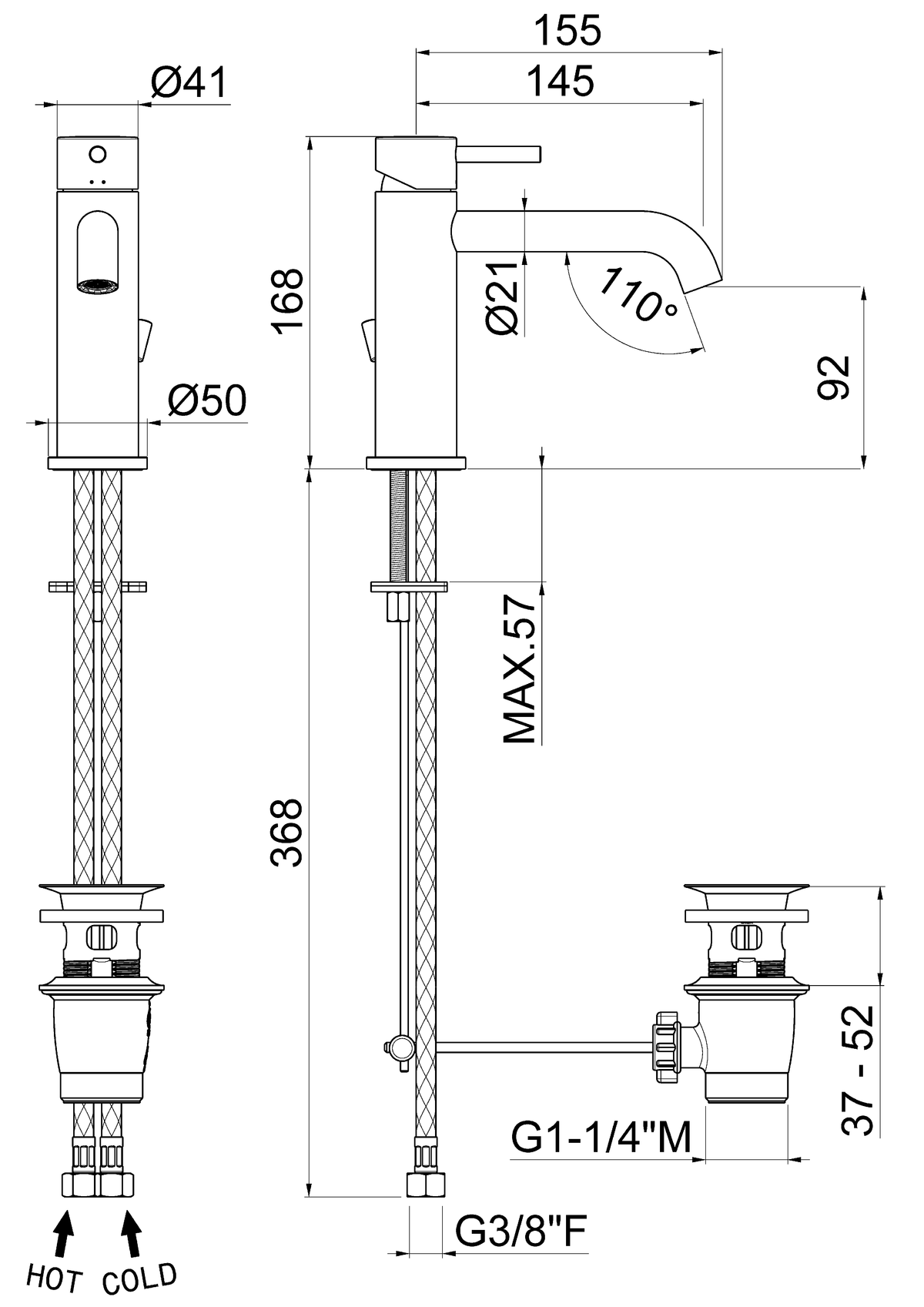 Disegno tecnico Vema V27010 - Miscelatore lavabo Maira con scarico