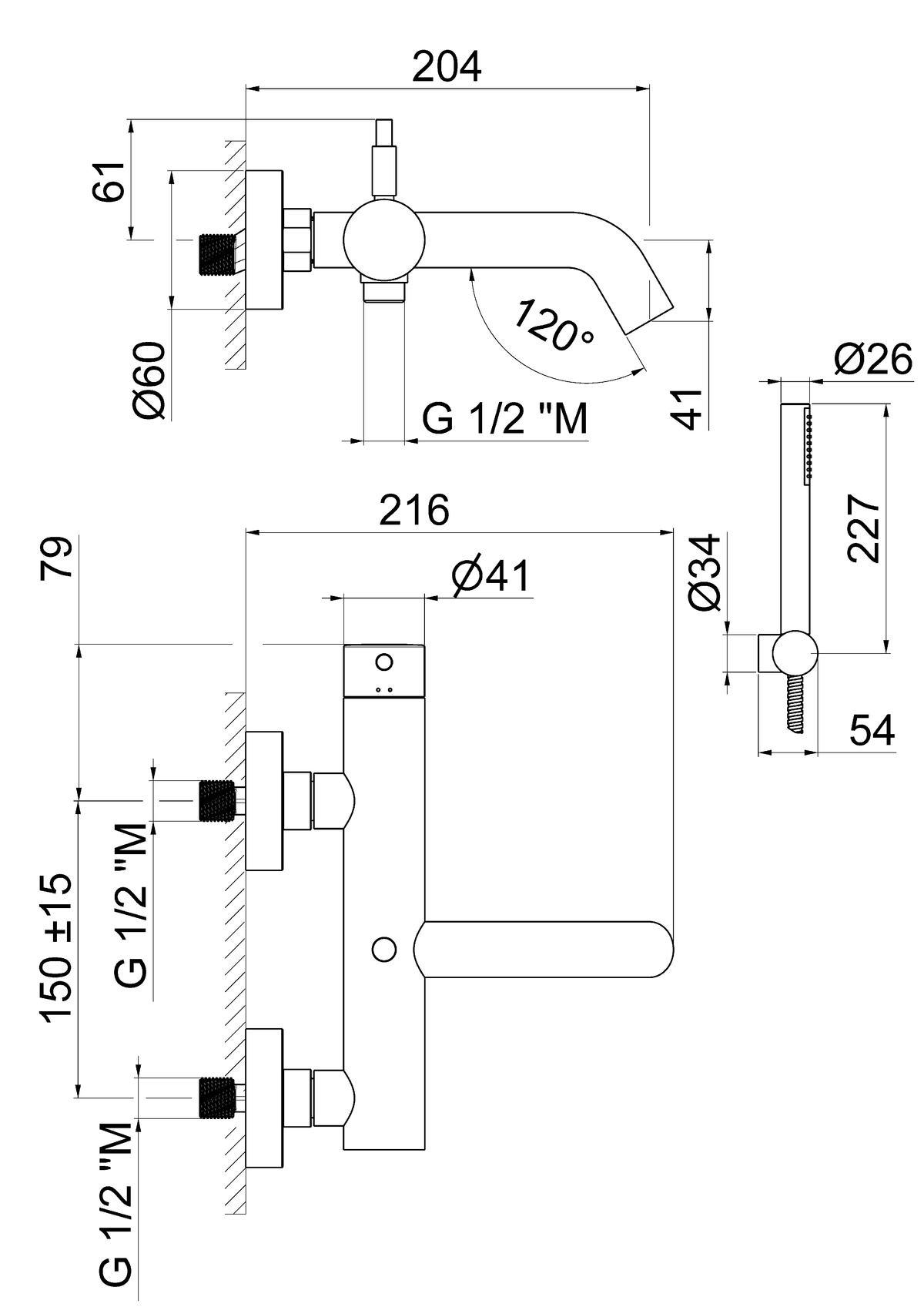 Disegno tecnico Vema V27081 - Supporto doccetta Maira esterno