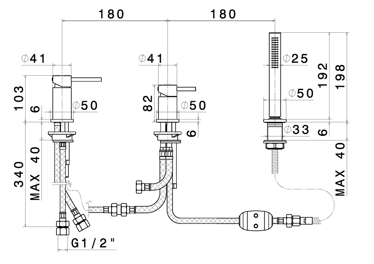 Disegno tecnico Vema V27160 - Miscelatore vasca Maira