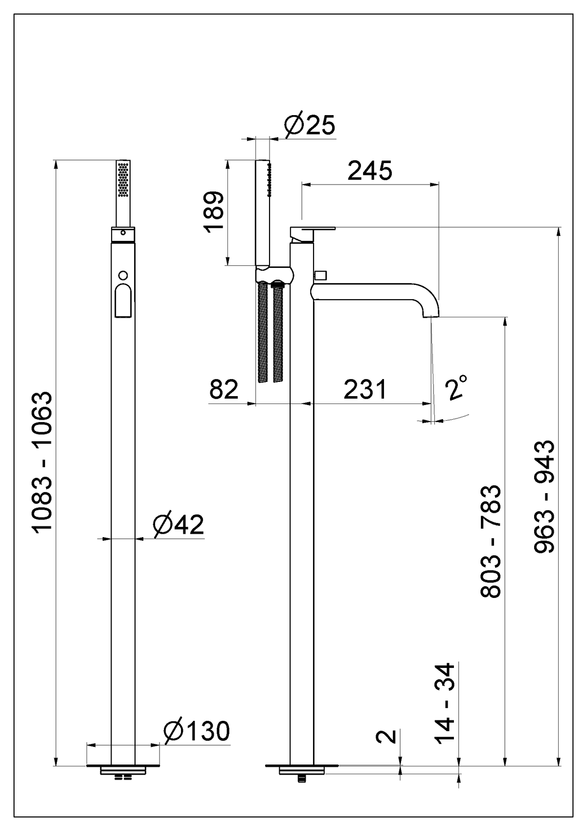 Disegno tecnico Vema V28195 - Miscelatore vasca Ayas Steel a pavimento