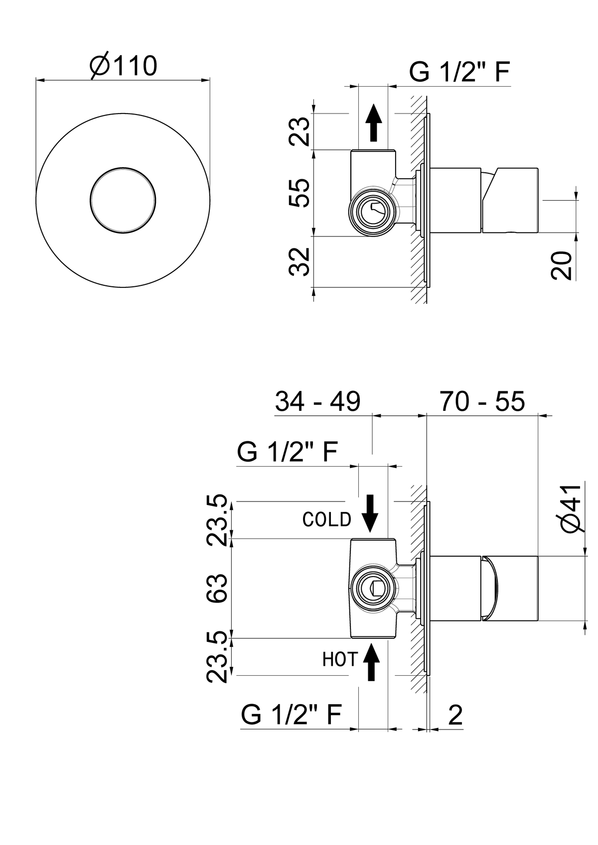Disegno tecnico Vema V29130 - Miscelatore doccia Veny Steel da incasso