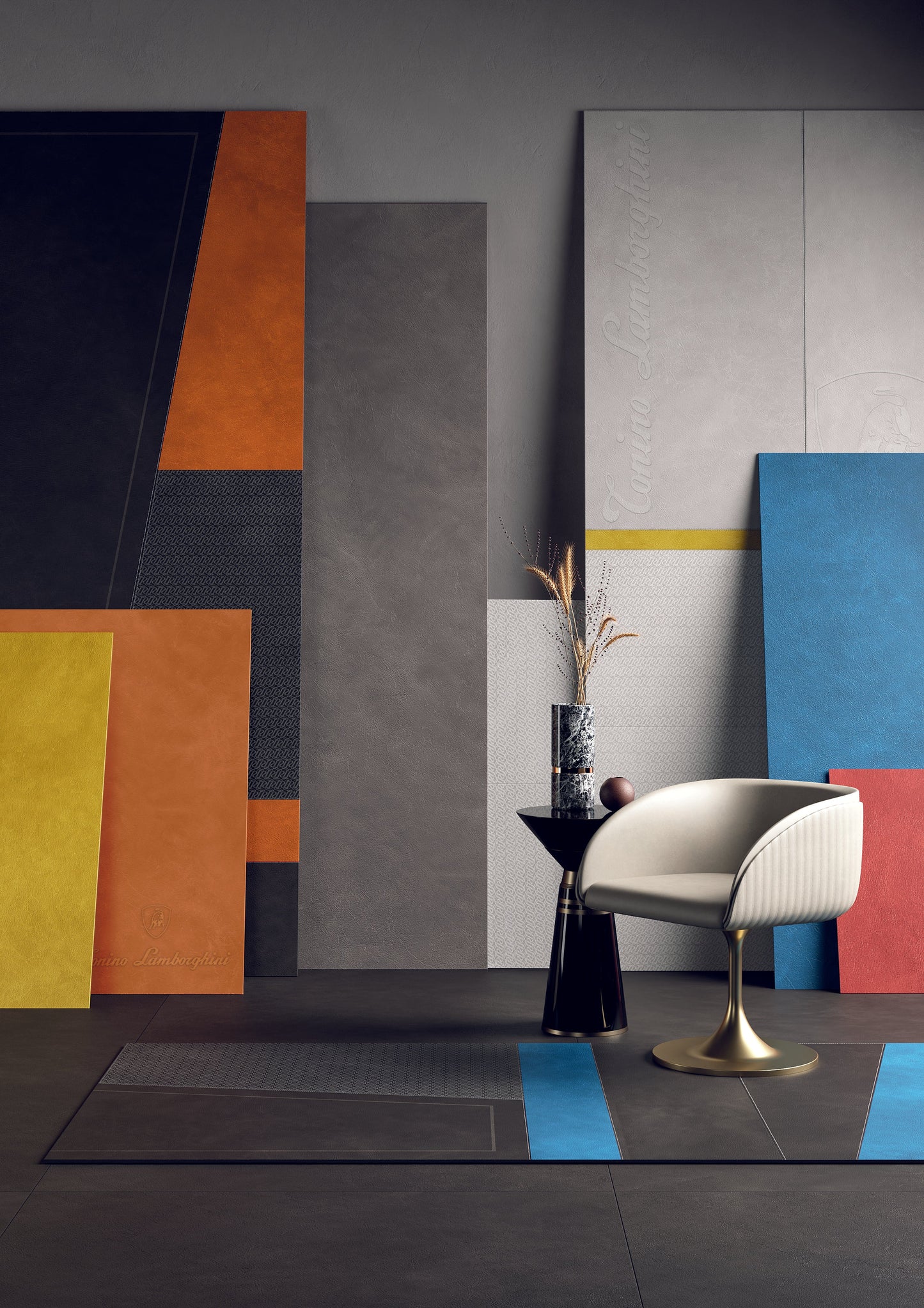 Lamborghini Korium Diagonal Logo Anthracite&Yellow 120x280 - Gres Porcellanato di Tonino Lamborghini - Prezzo solo €1565! Compra ora su CEGO CERAMICHE
