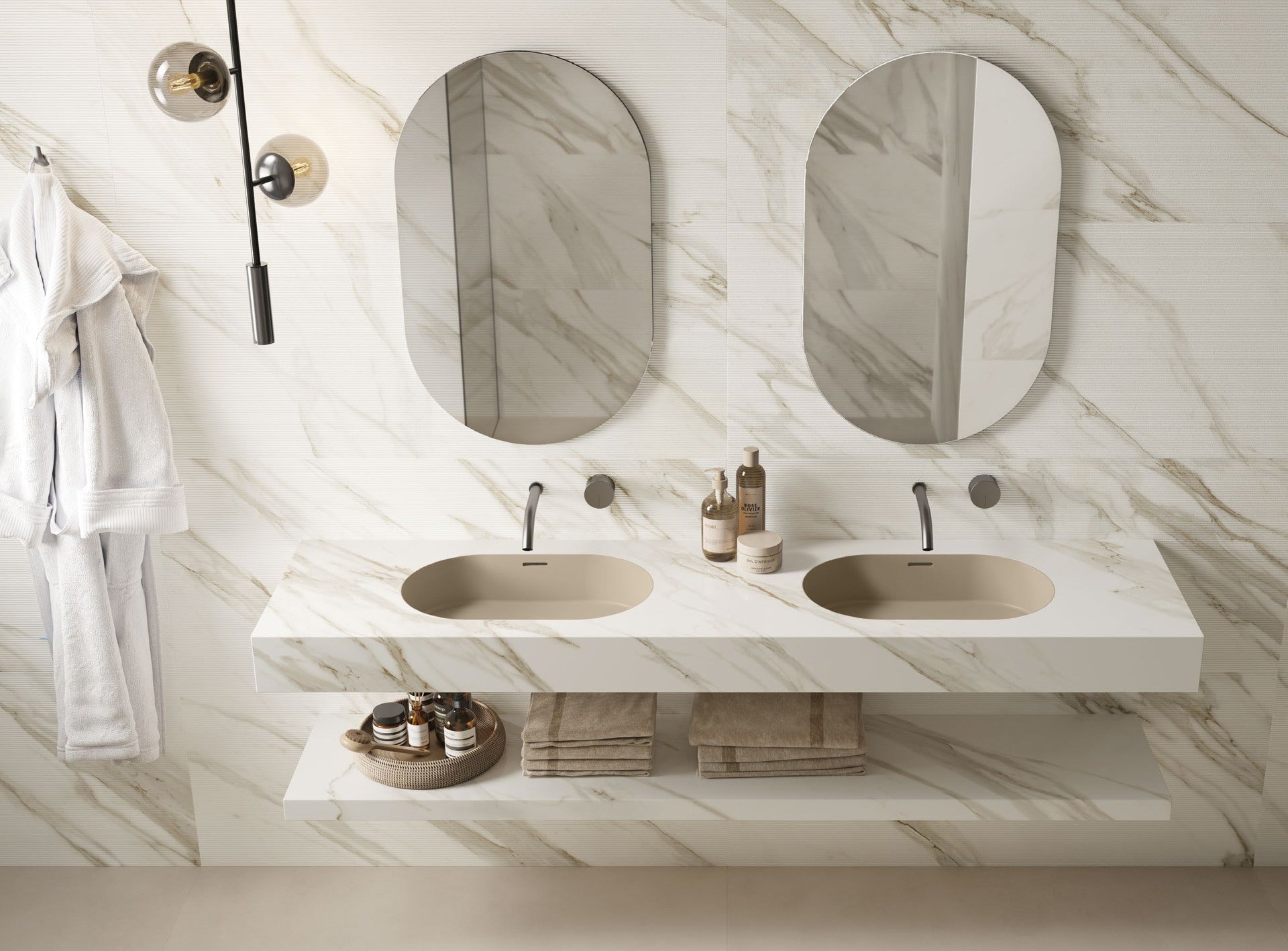 Evoluzione Duo Atlas Concorde Habitat, lavabo doppio con vasche solid surface