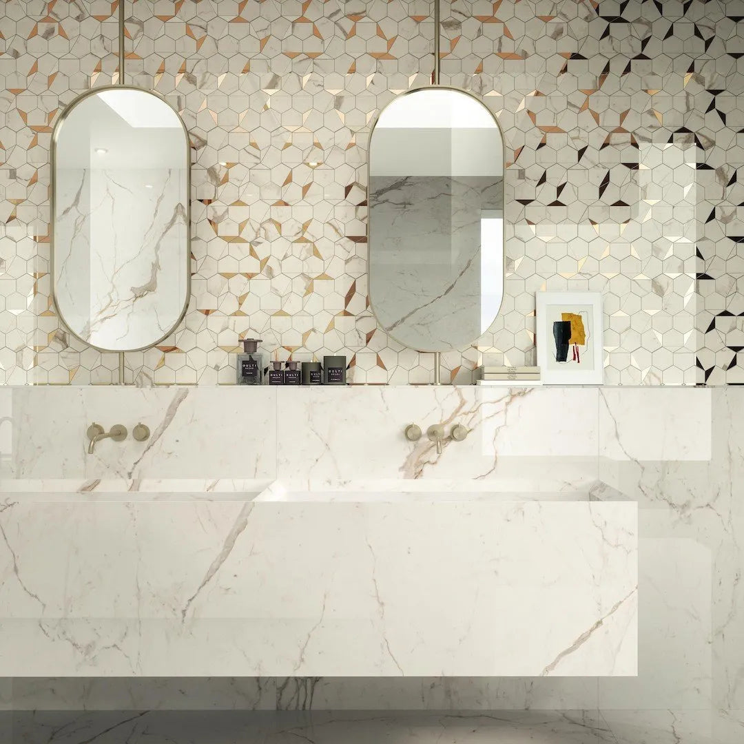 Marvel Shine Calacatta Imperiale Gold Hex Shiny 25,1x29 - Pasta Bianca di Atlas Concorde - Prezzo solo €143.32! Compra ora su CEGO CERAMICHE
