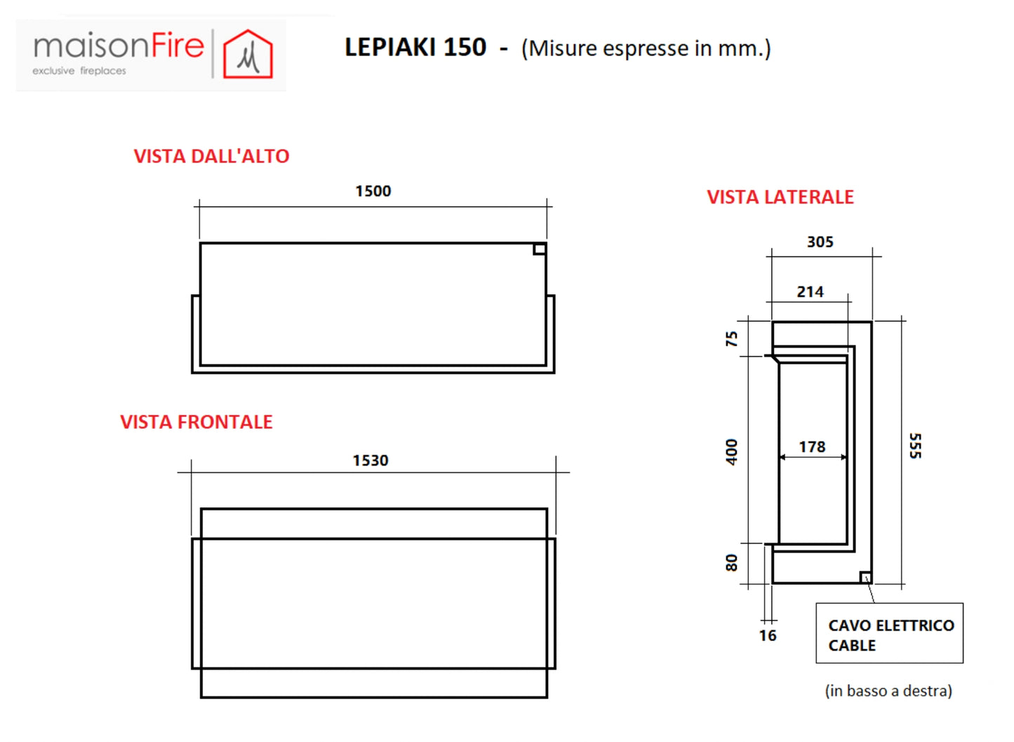 Camino elettrico a LED Lepiaki 150 maisonFire - Camini elettrici a LED di maisonFire - Prezzo solo €3159! Compra ora su CEGO CERAMICHE