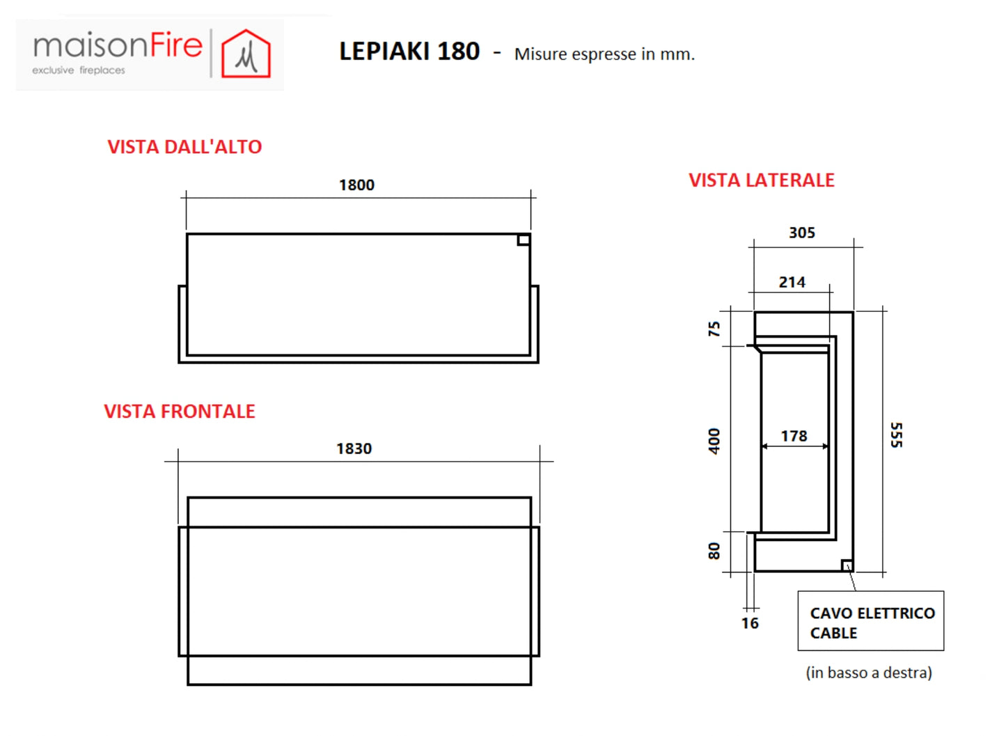 Camino elettrico a LED Lepiaki 180 maisonFire - Camini elettrici a LED di maisonFire - Prezzo solo €3574! Compra ora su CEGO CERAMICHE