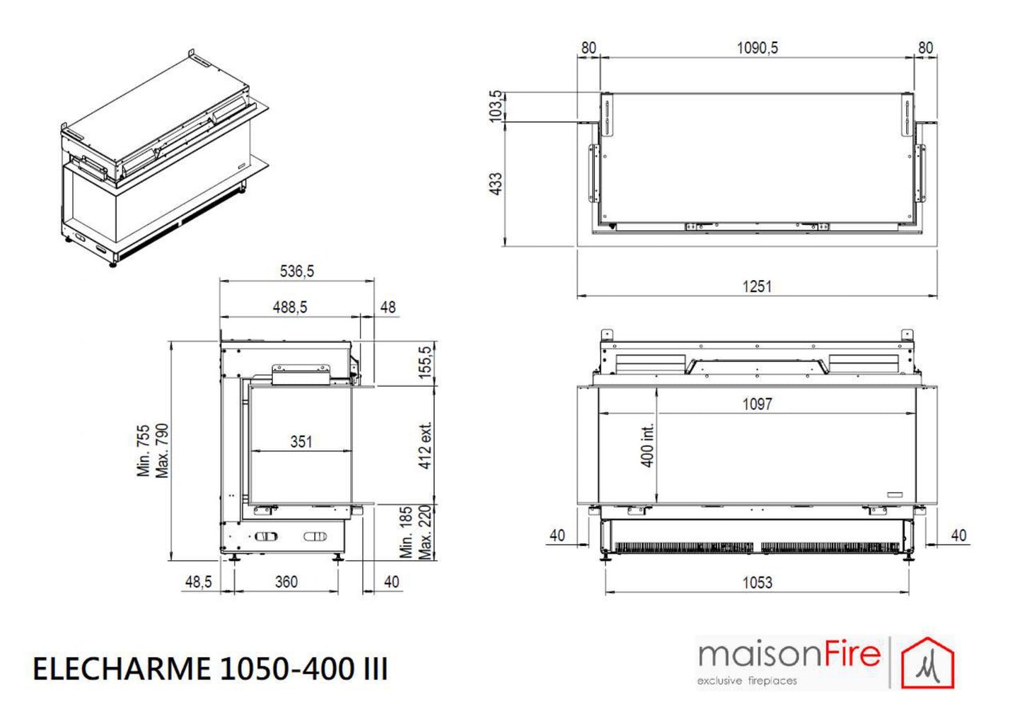 Camino ad acqua Elecharme linear trifacciale 1050-400 maisonFire - Camini elettrici ad acqua di maisonFire - Prezzo solo €11529! Compra ora su CEGO CERAMICHE