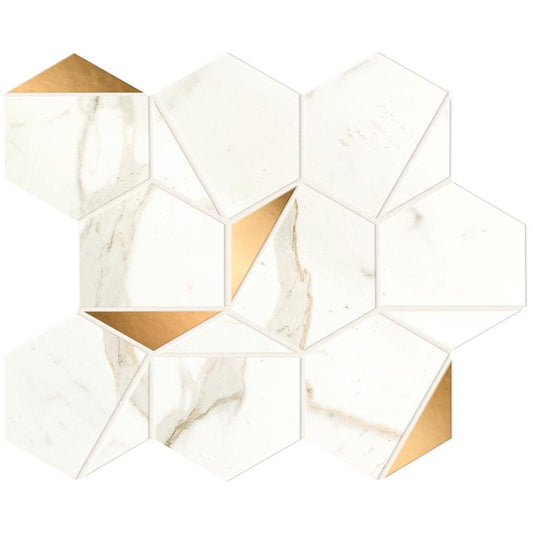 Marvel Shine Calacatta Prestigio Gold Hex Shiny 25,1x29 - Pasta Bianca di Atlas Concorde - Prezzo solo €143.32! Compra ora su CEGO CERAMICHE