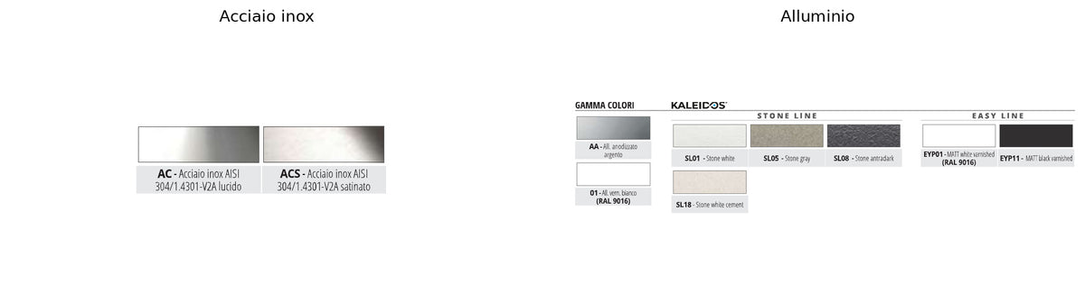 Battiscopa 40 gamma colori acciaio inox e alluminio