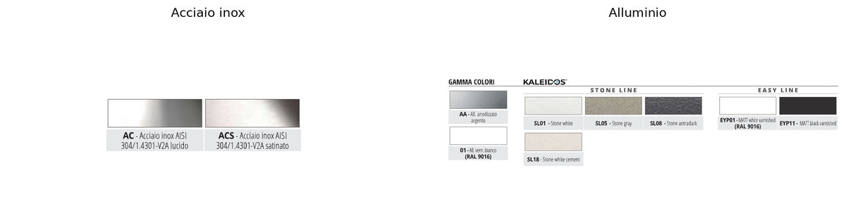 Battiscopa 60 gamma colori acciaio inox e alluminio