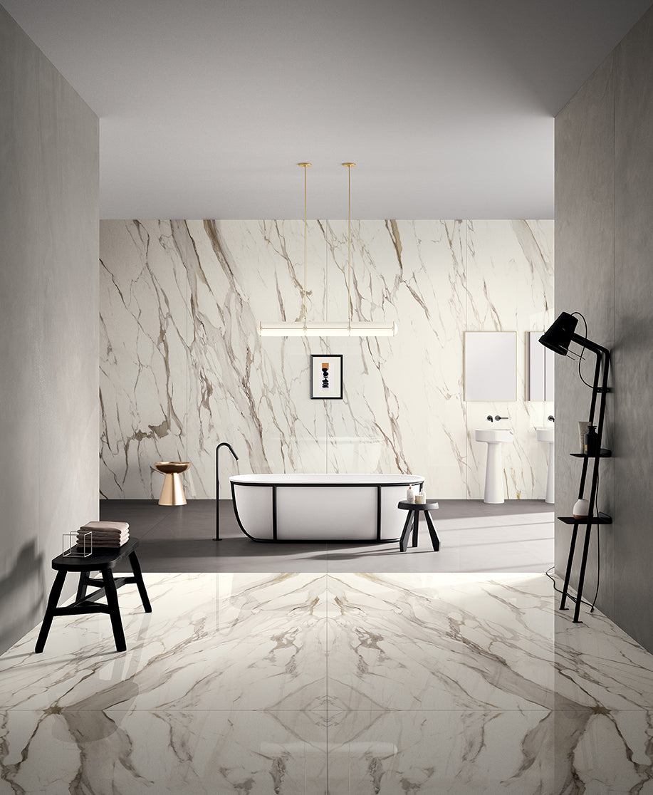 Infinito 2.0 Calacatta Gold Glossy 60x120 - Gres Porcellanato di Fondovalle - Prezzo solo €99! Compra ora su CEGO CERAMICHE