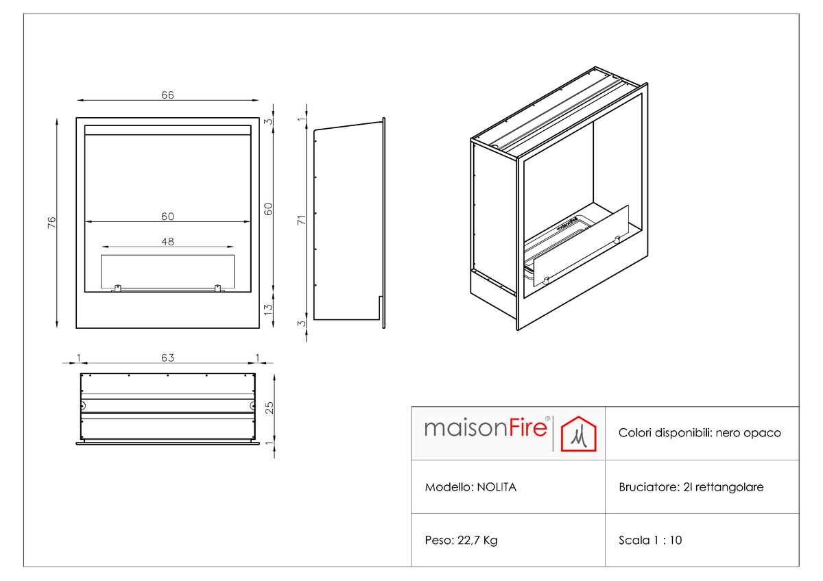 Camino a Bioetanolo Nolita maisonFire - Scheda tecnica ufficiale maisonFire