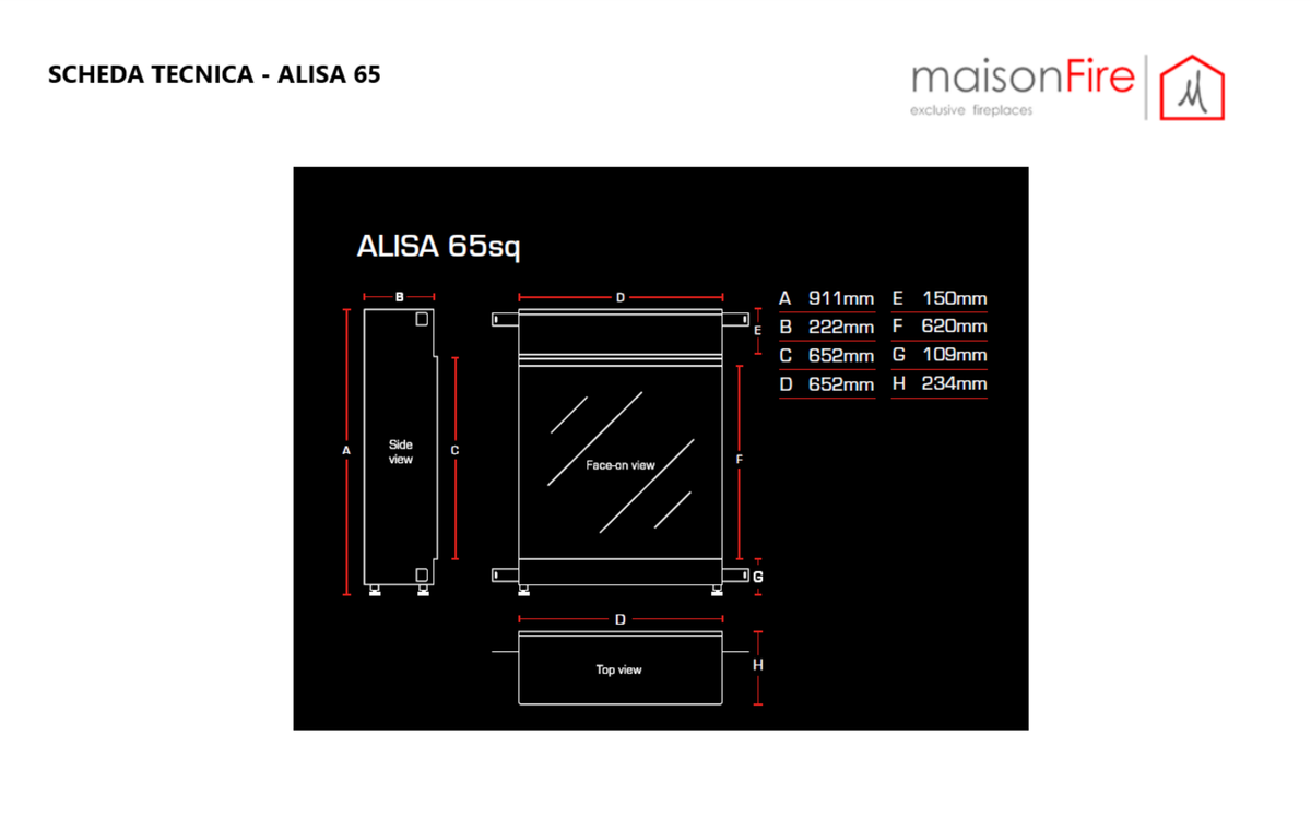 Camino elettrico a LED Alisa 65 maisonFire - Scheda tecnica ufficiale maisonFire