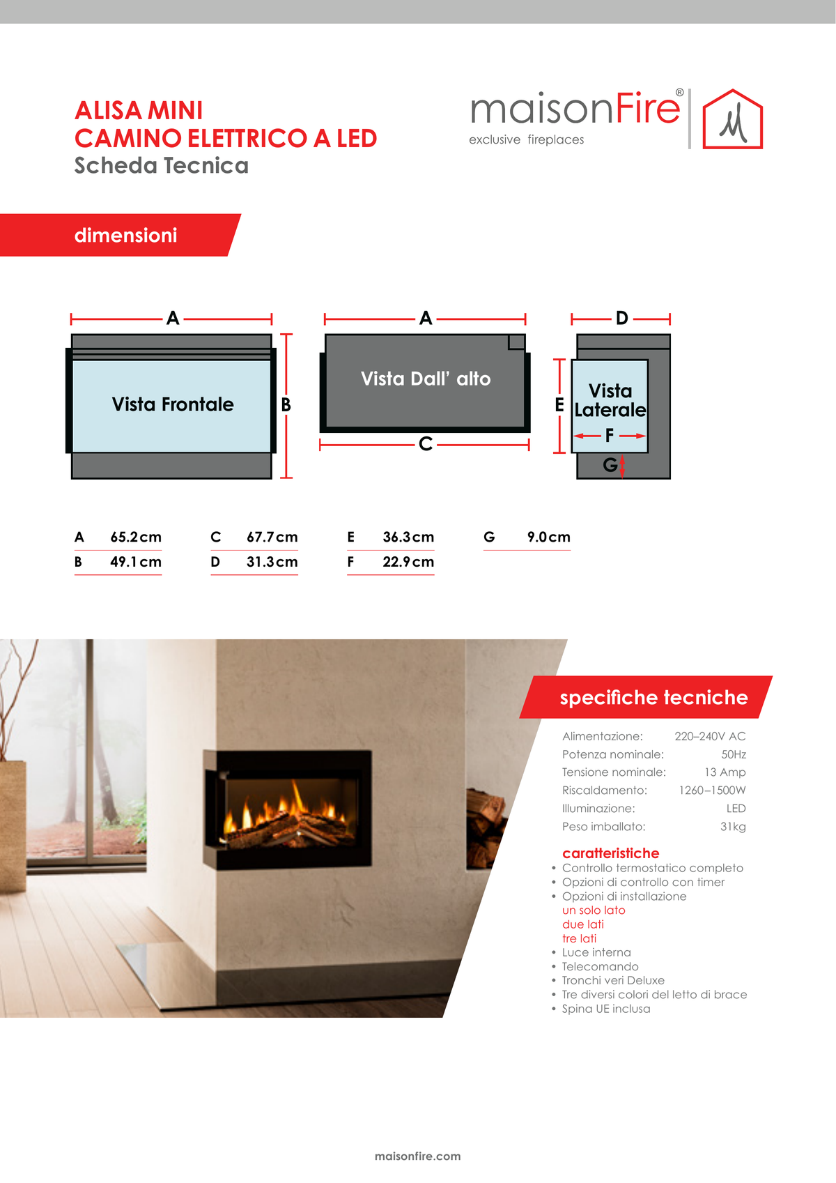 Camino elettrico a LED Alisa Mini maisonFire - Scheda tecnica ufficiale maisonFire