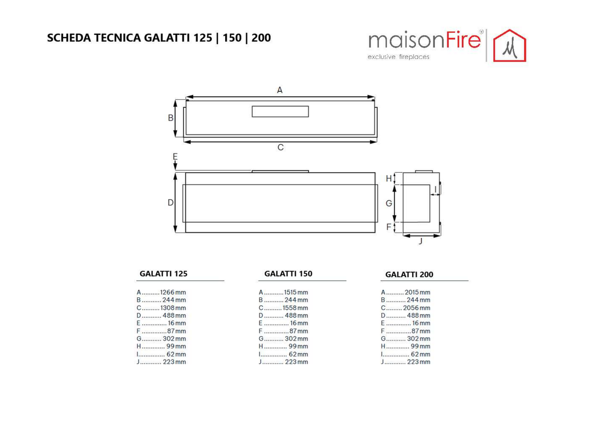 Camino elettrico a LED Galatti 200 maisonFire - Scheda tecnica ufficiale maisonFire