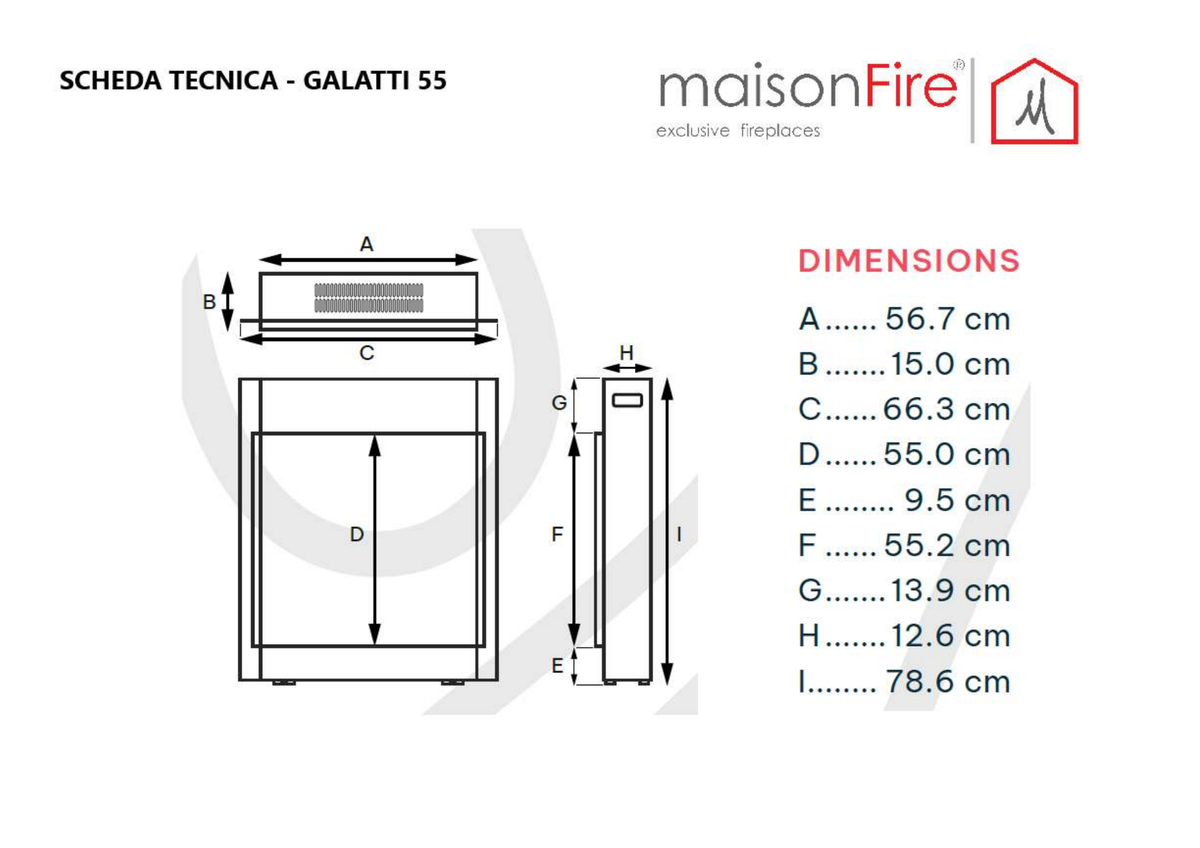 Camino elettrico a LED Galatti 55 maisonFire - Scheda tecnica ufficiale maisonFire