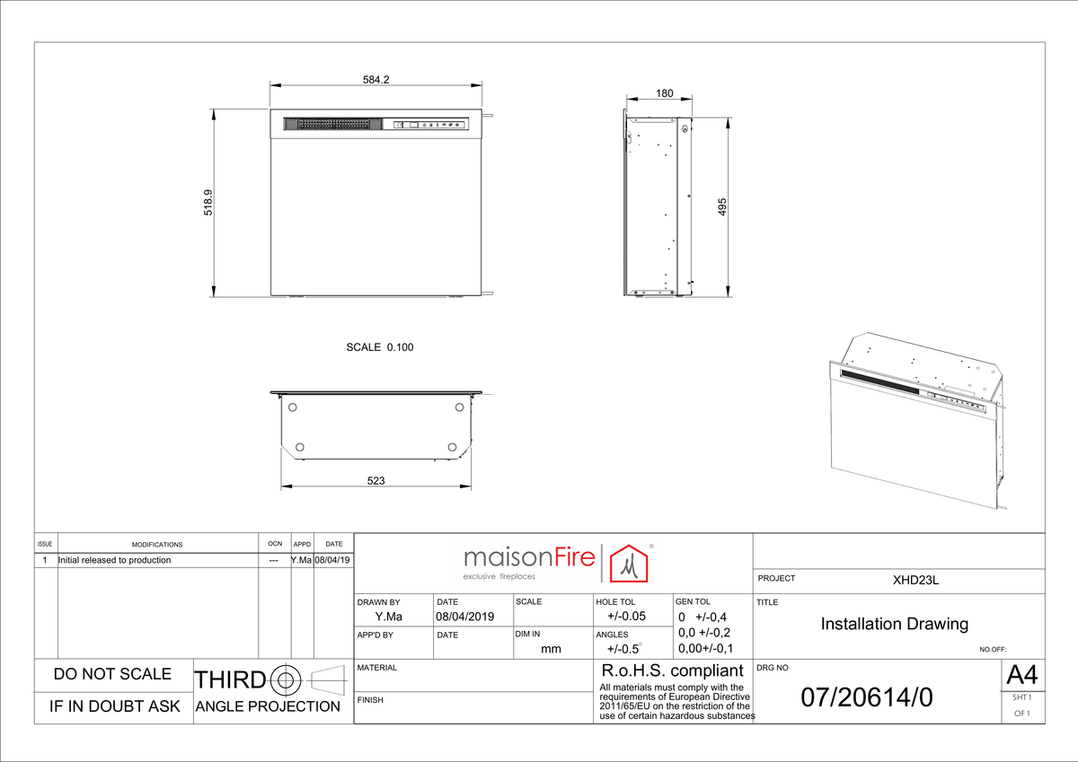 Camino elettrico a LED Infire 58 maisonFire - Scheda tecnica ufficiale maisonFire