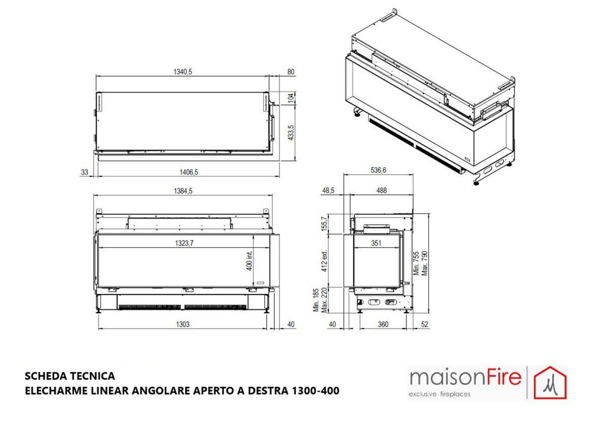 Elecharme Linear Angolare 1300 maisonFire - Scheda tecnica ufficiale maisonFire - Tavola 1 di 2