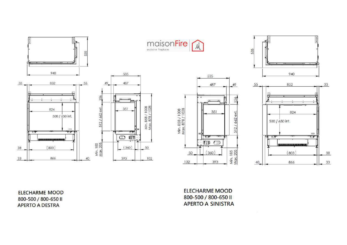 Elecharme Mood Angolare 800-500 maisonFire - Scheda tecnica ufficiale maisonFire