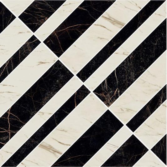 Versace Marble Mosaico Optical Nero/Bianco 58,5x58,5 Lux