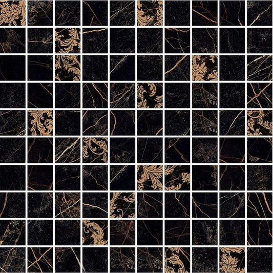 Versace Marble Mosaico T100 Decorato Nero 29,1x29,1 Lux