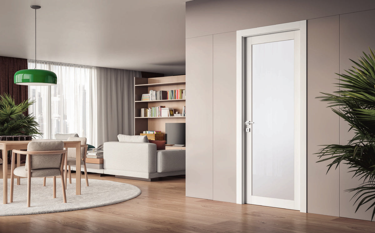 Porta interna Portalacasa Bianco HD Vetro nell’ambientazione del catalogo