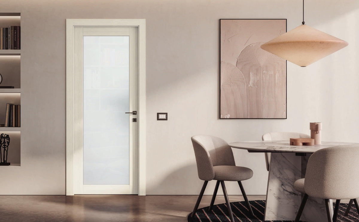Porta interna Portalacasa Matrix Avena Vetro nell’ambientazione del catalogo