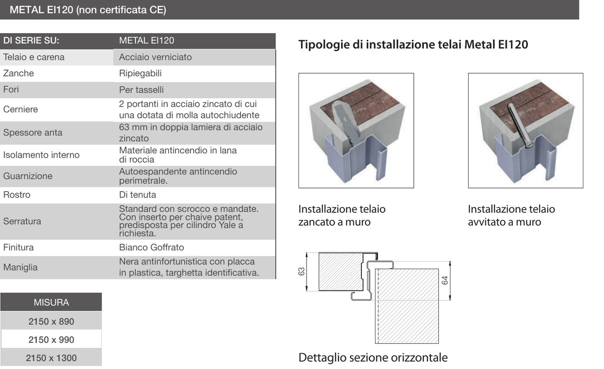 Sezioni e caratteristiche tecniche della porta Portalacasa Metal EI120