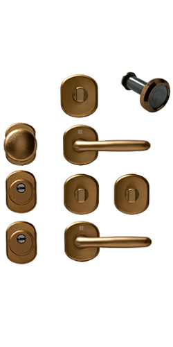Kit maniglieria porta blindata tonda bronzo. Foto ufficiale Portalacasa.